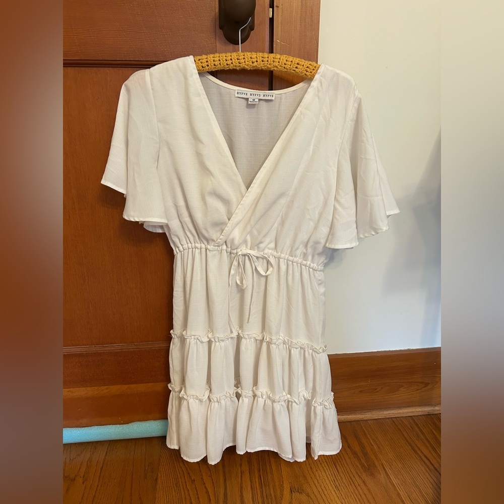 White faux wrap dress